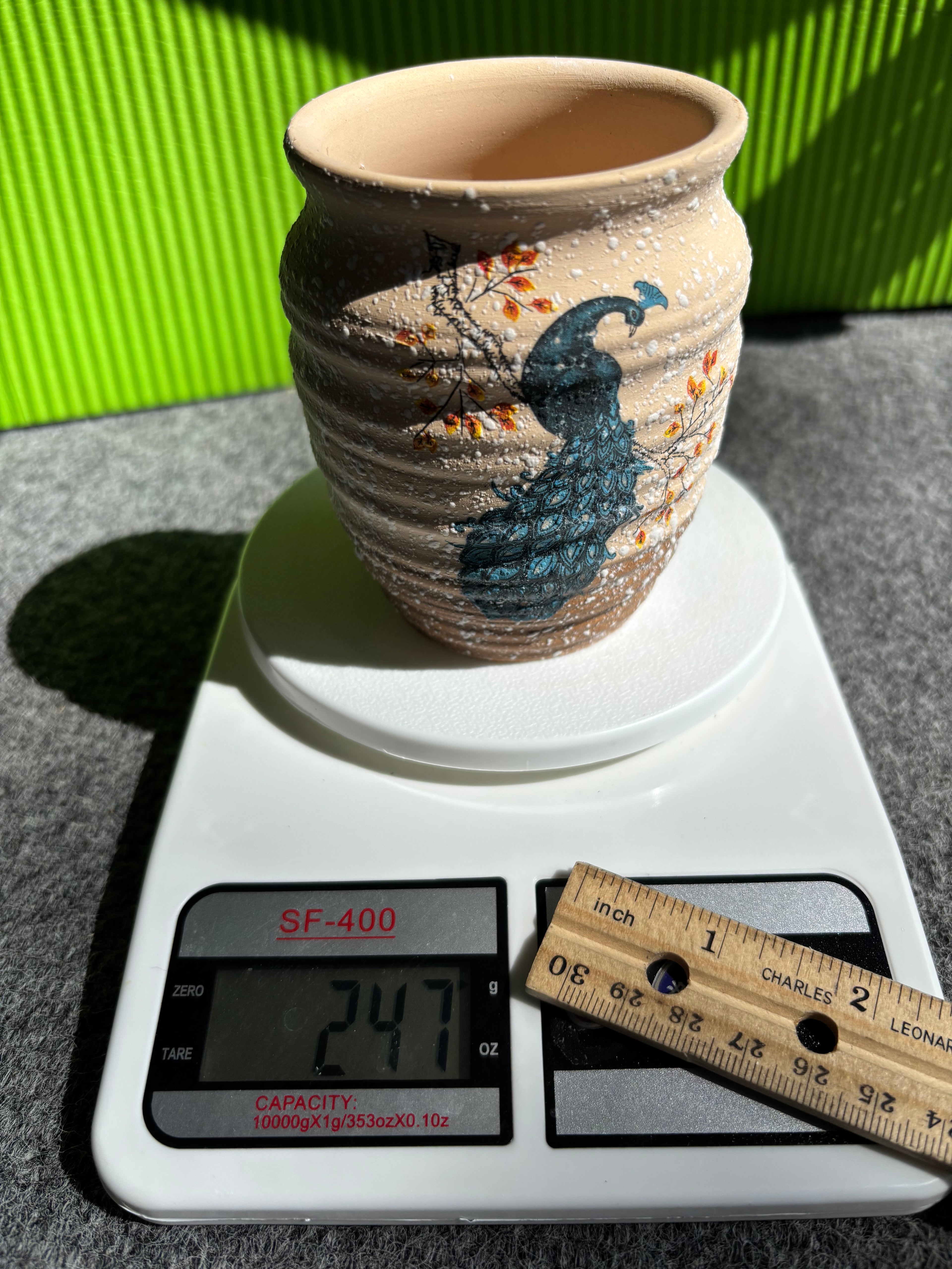 Elegant Clay Pot with Peacock Design-1