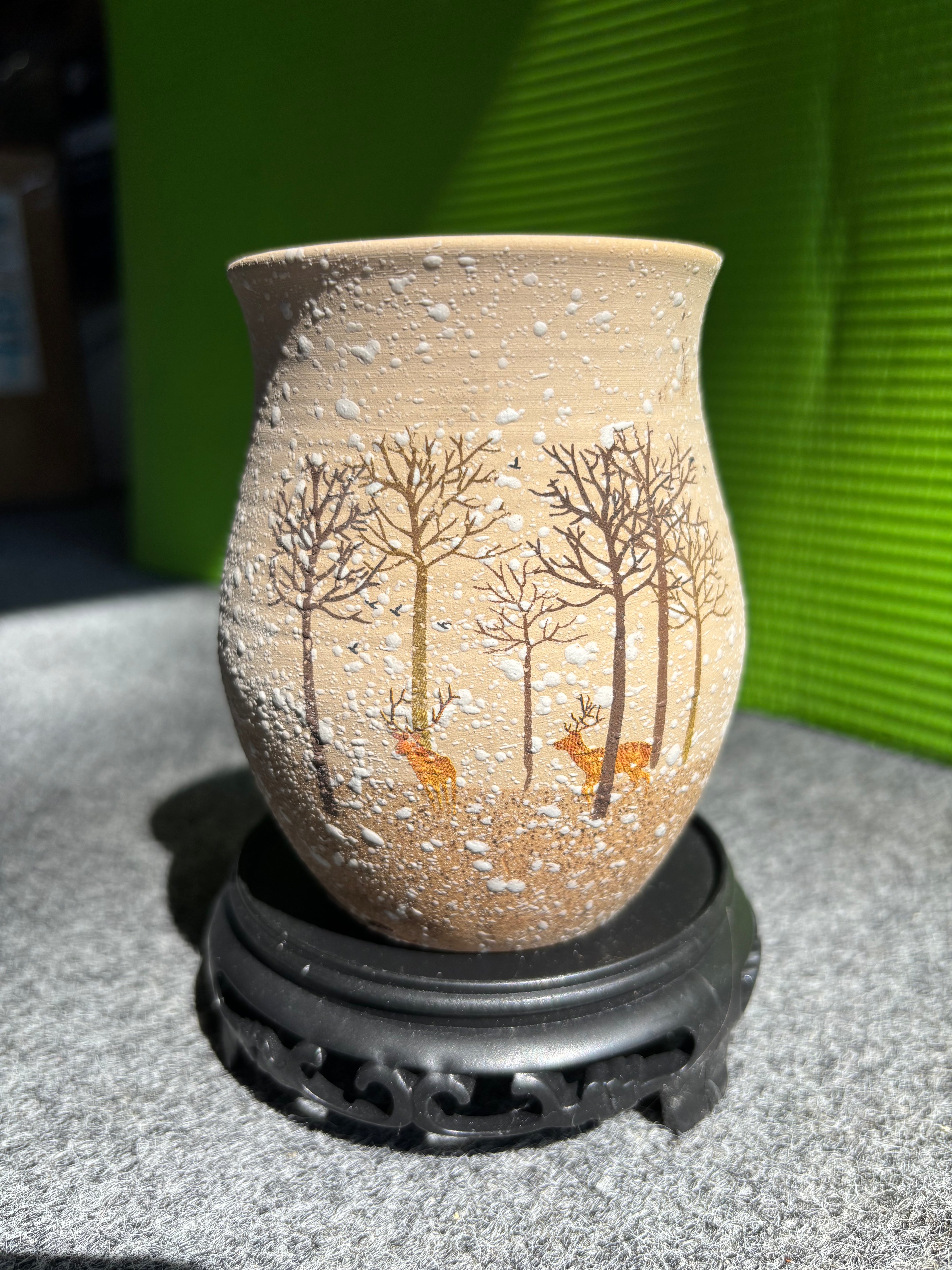 Elegant Clay Pot with deer Design-3