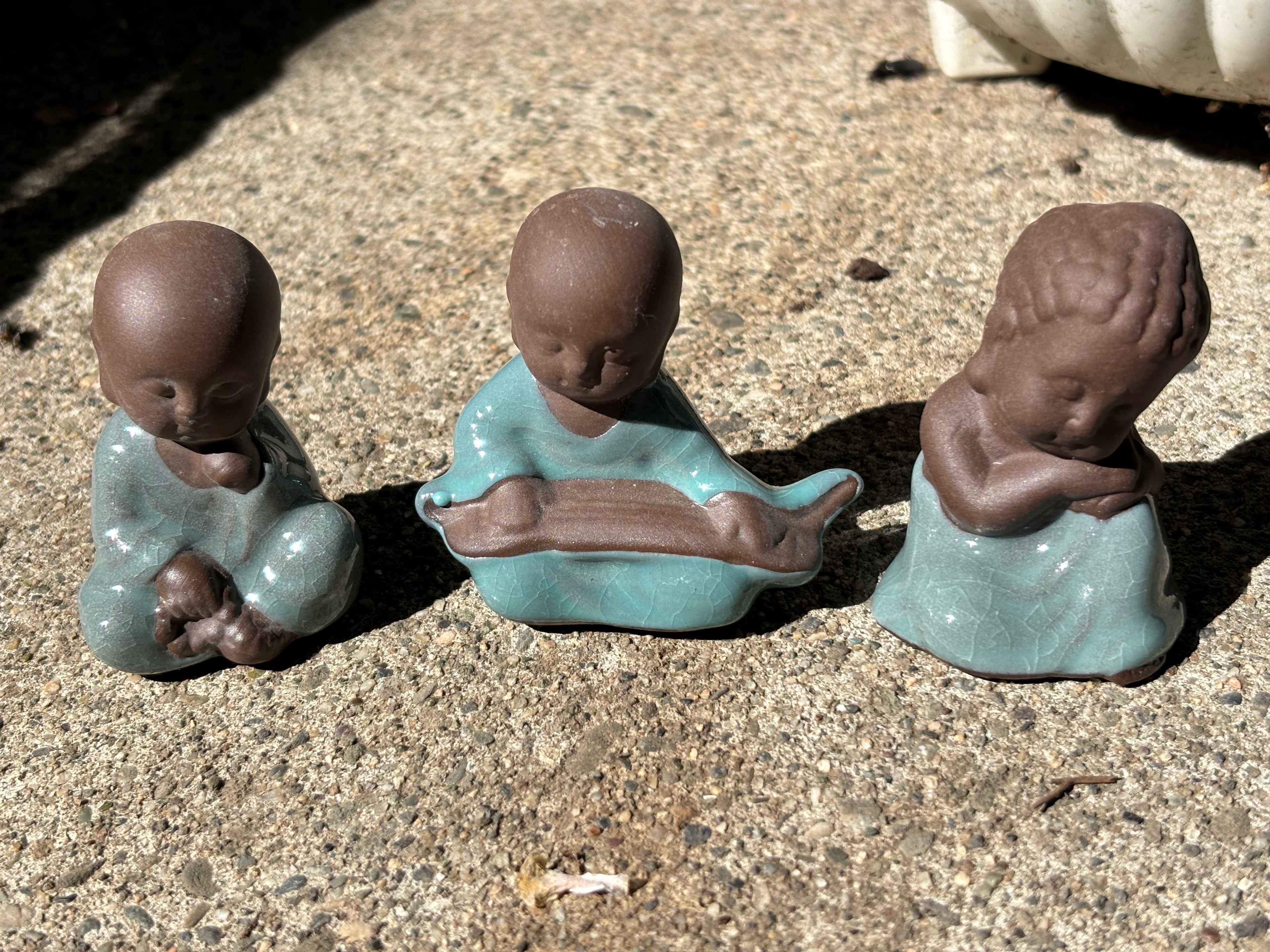 Cute Ceramic Little Monk Figurine Set (3 Pieces)