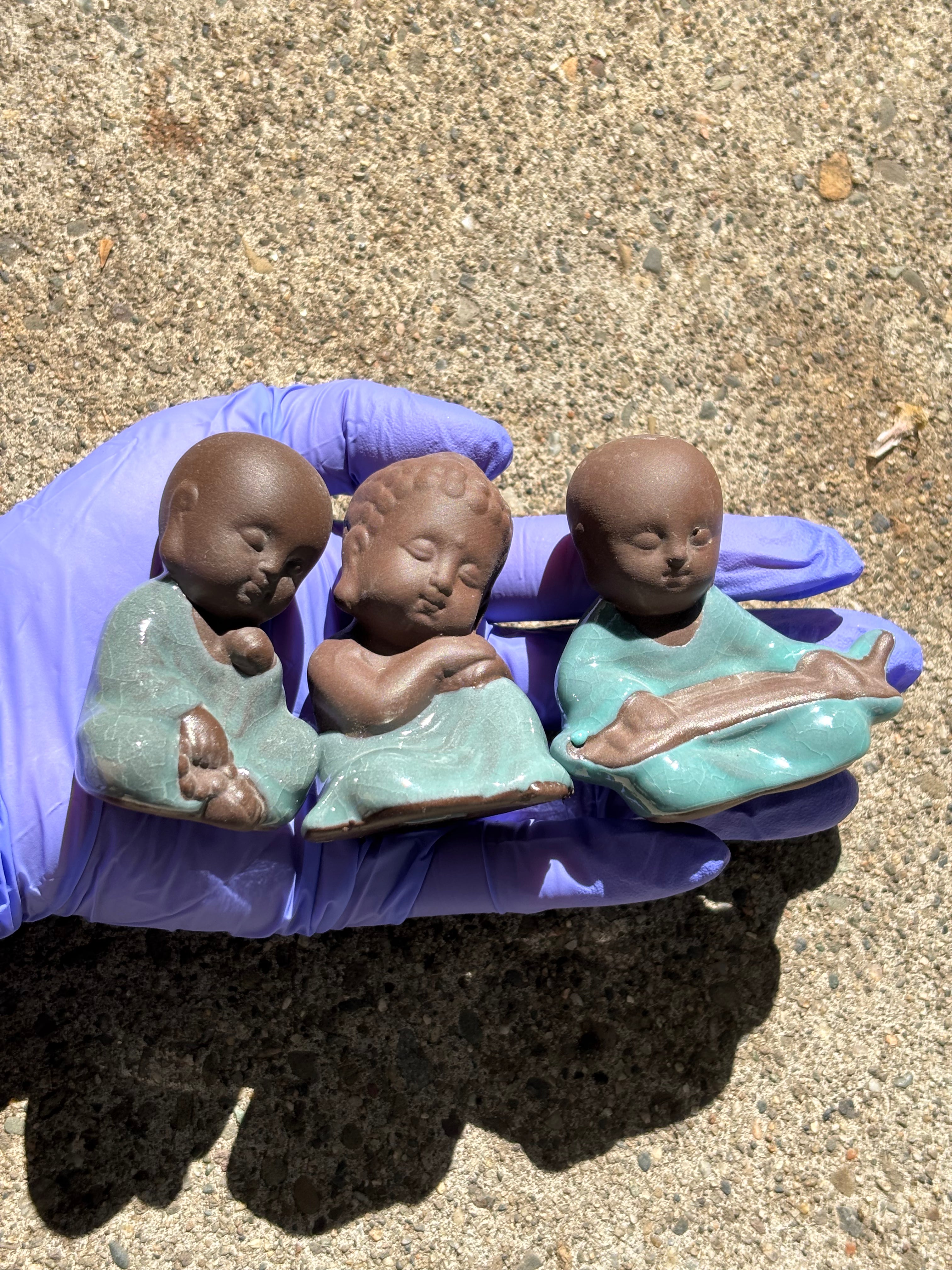 Cute Ceramic Little Monk Figurine Set (3 Pieces)