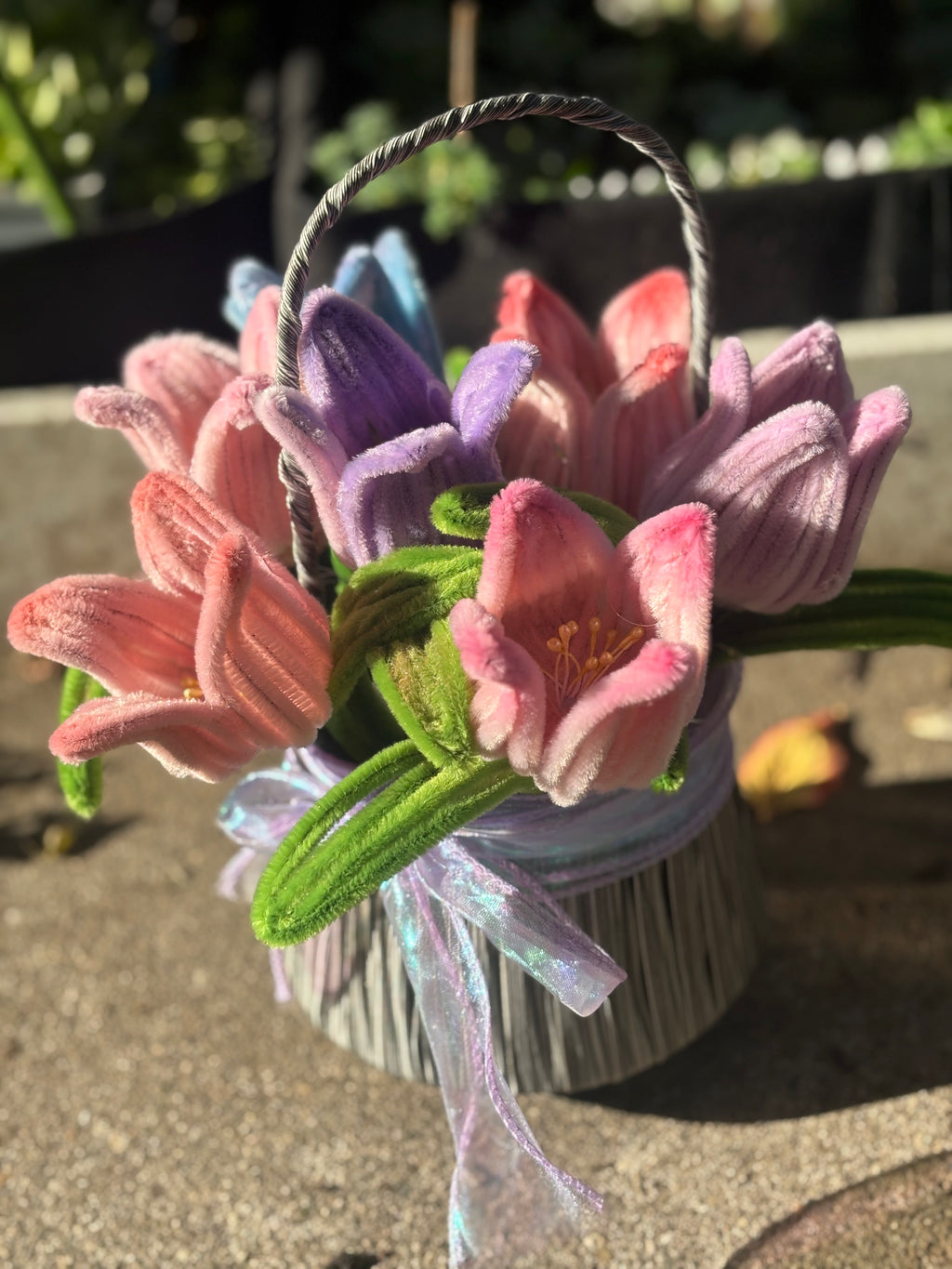 Cozy Chenille Flower Basket