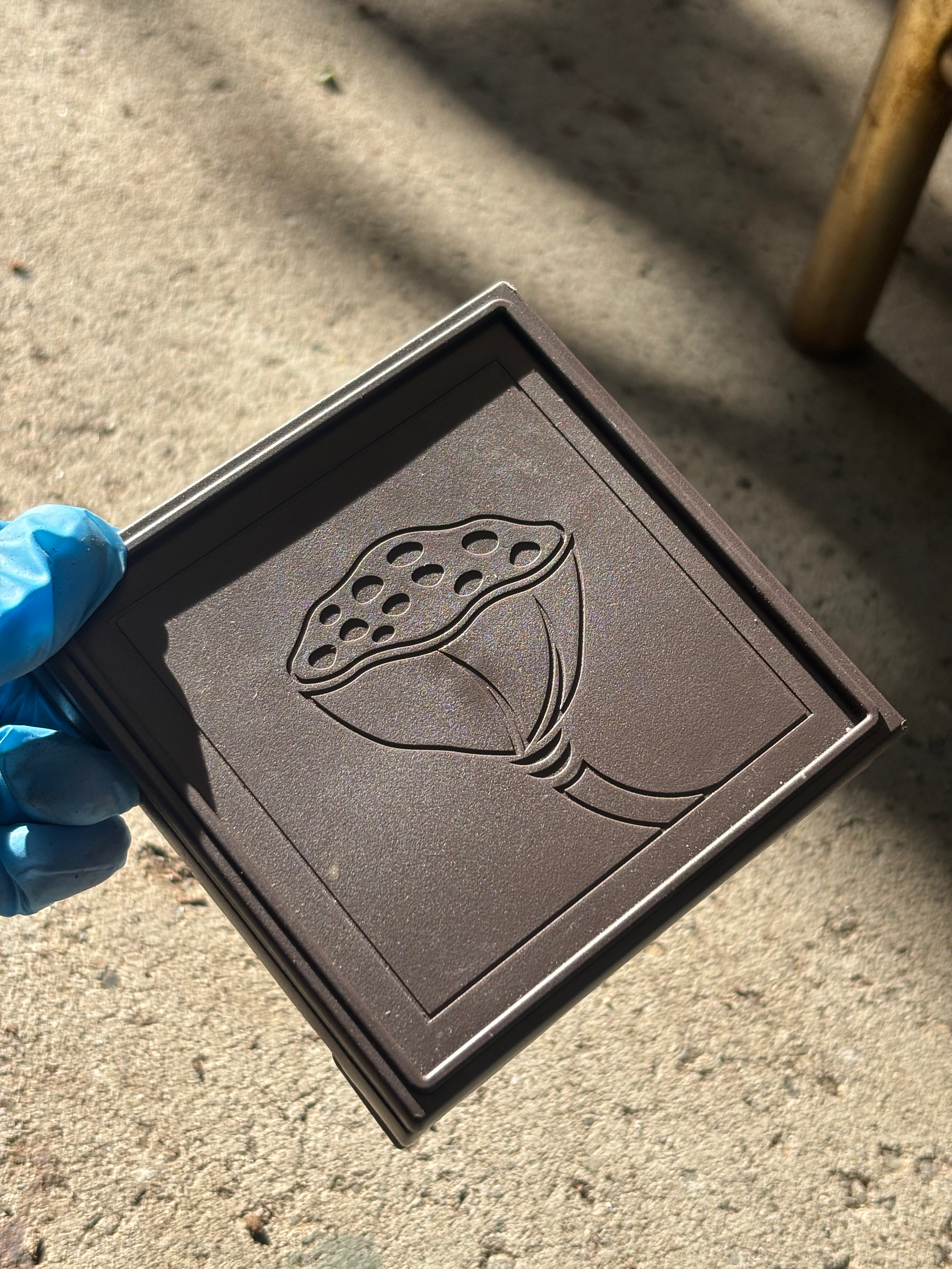 Square Resin Planter with Lotus Design + Stand